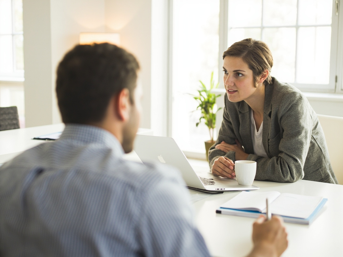 Business owner consulting with an SEO specialist to evaluate the best SEO company for their needs