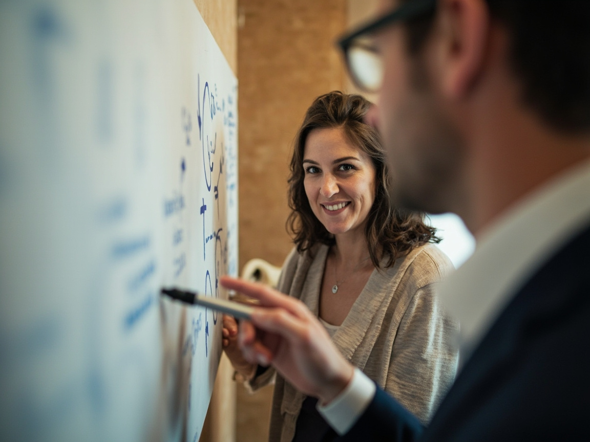 Agency strategist explaining a content marketing process during a client discovery meeting
