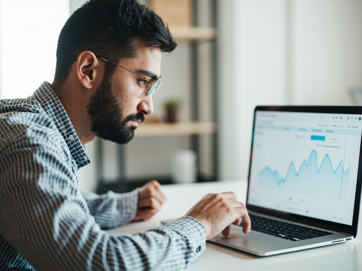 Business owner reviewing organic traffic growth from content marketing services