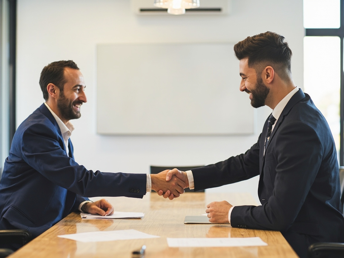 Business owner shaking hands with an seo company representative after agreeing to work together