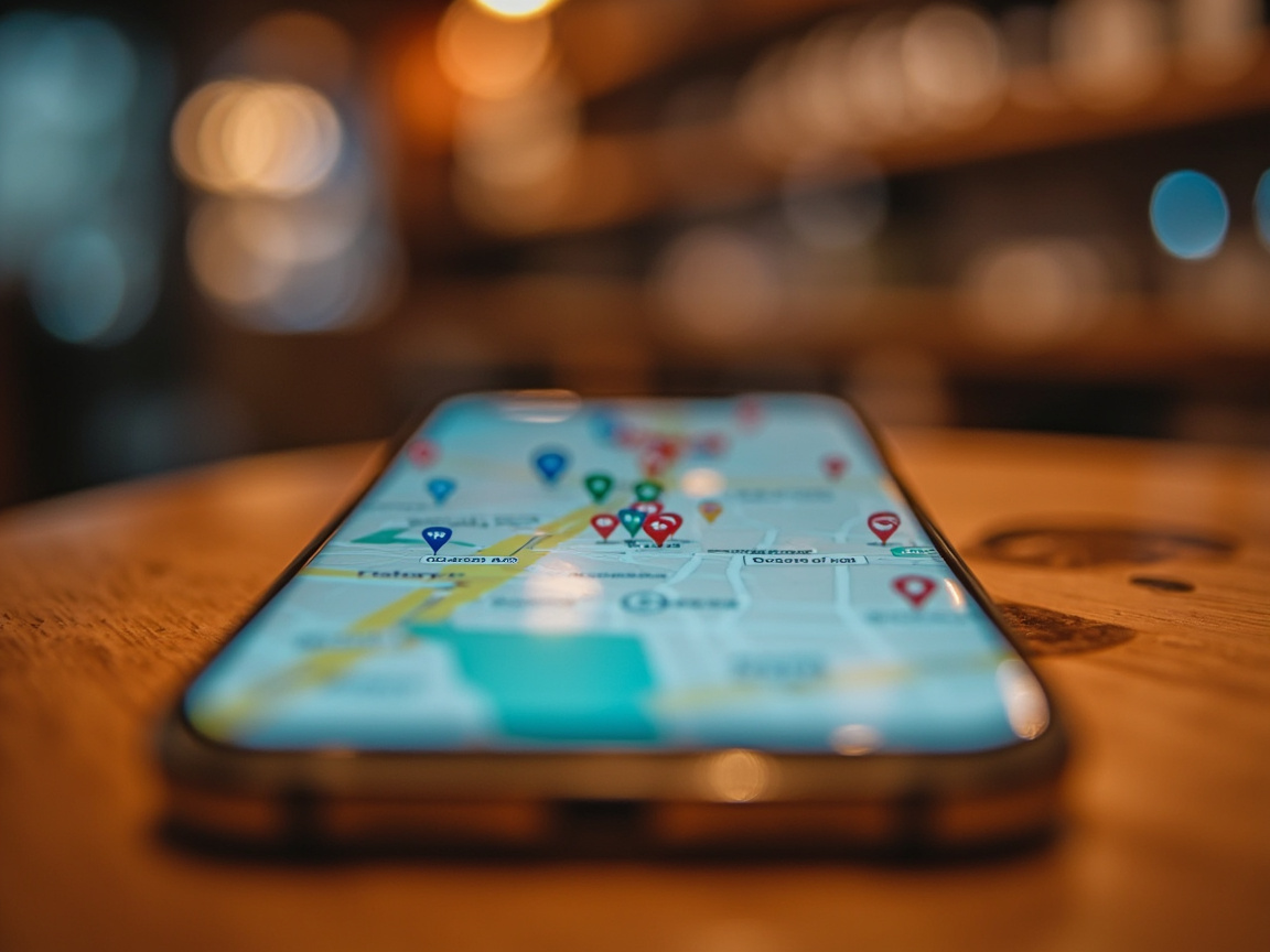 Smartphone displaying a local business map with location pins, representing how SEO near me searches surface geo-targeted results