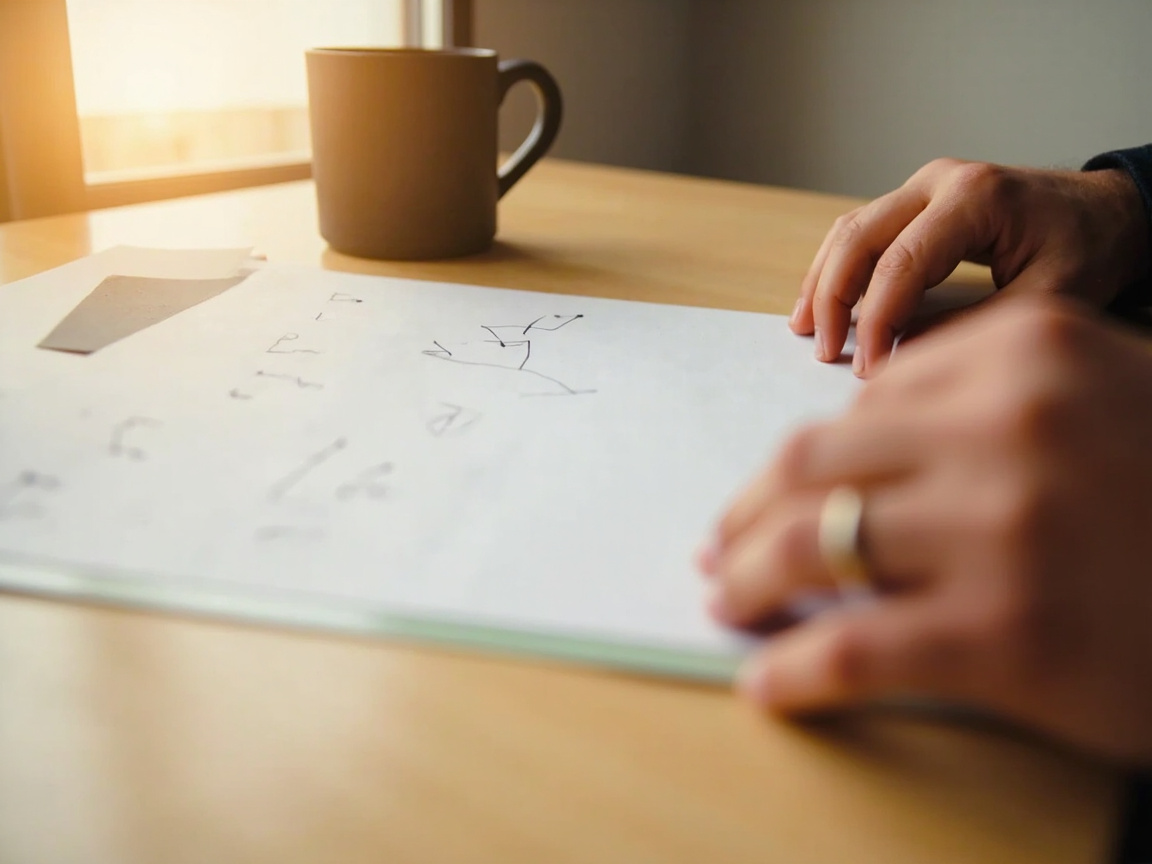 One-page marketing blueprint document on a desk representing strategy-first planning before channel selection