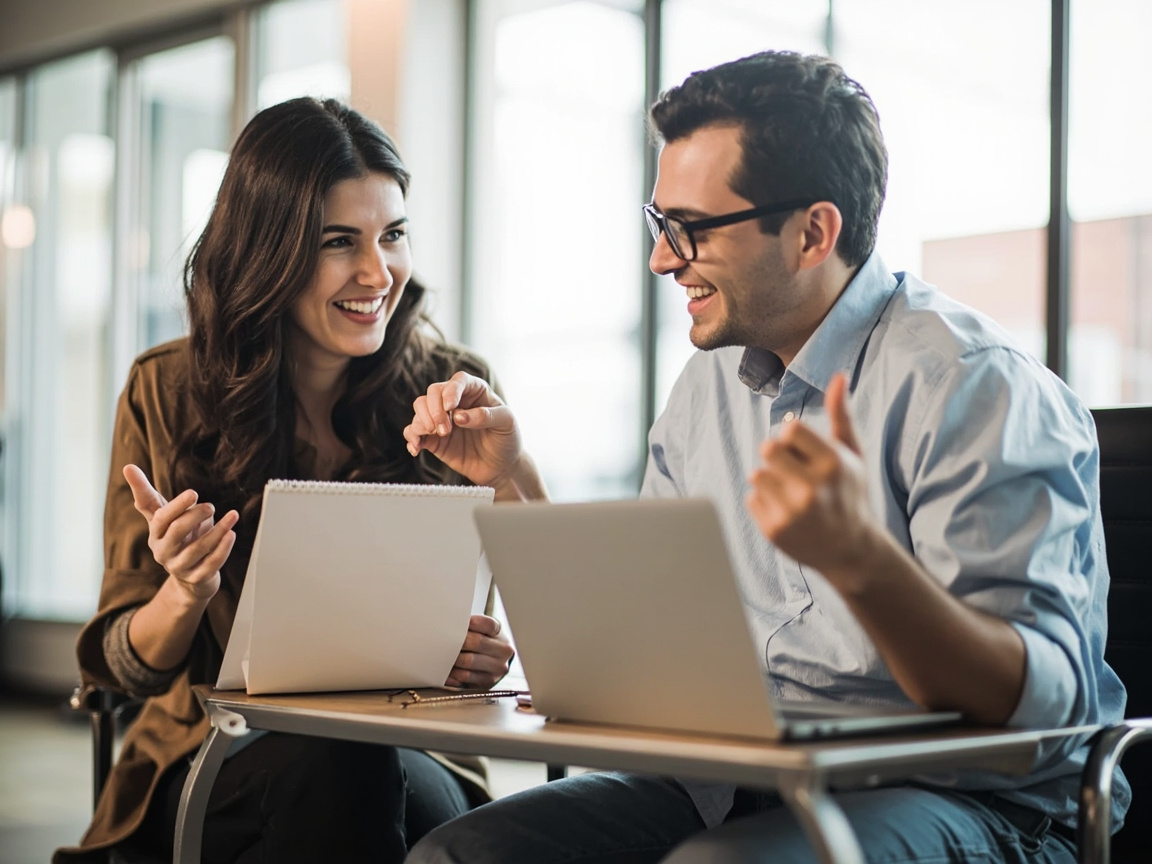 Small business owner asking questions during a consultation with an SEO company
