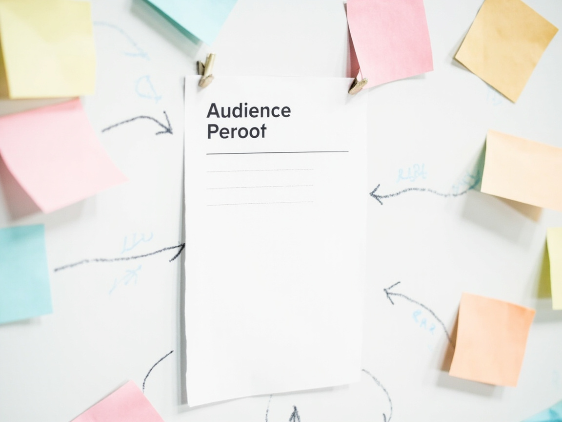Content strategy audience persona planning worksheet with sticky notes on a corkboard